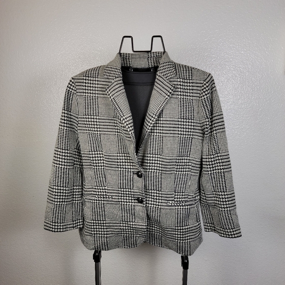 Ralph Lauren Houndstooth Blazer in Black and White Size 10 - Picture 1 of 10